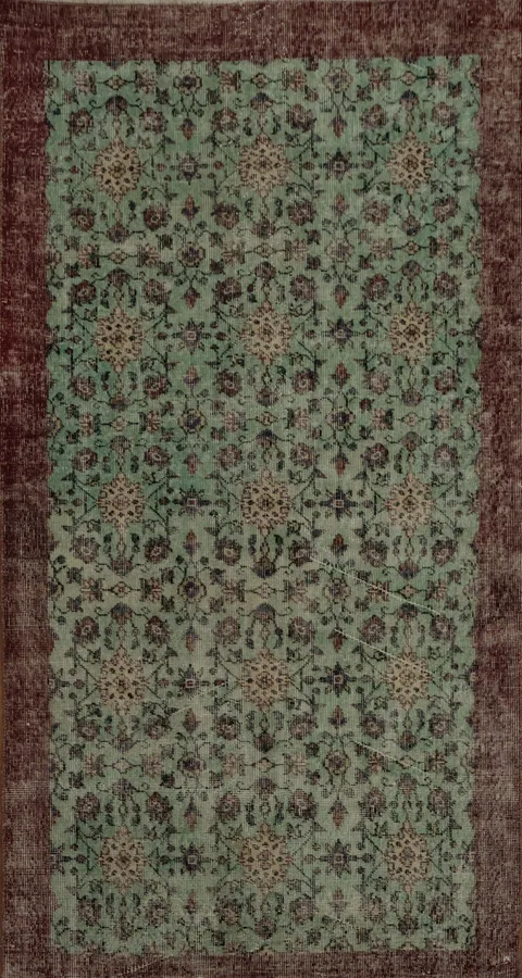 Vintage Green Turkish Distressed Rug 4x7