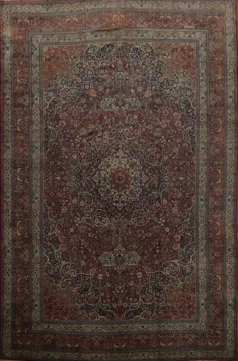 Collectible Palace Size Pre-1900 Antique Mashad Persian Large Rug 14x21