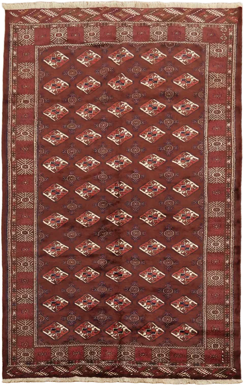 Diamond Patterned Burgundy Bokhara Turkoman Rug in Deep Rich Shades 7x11