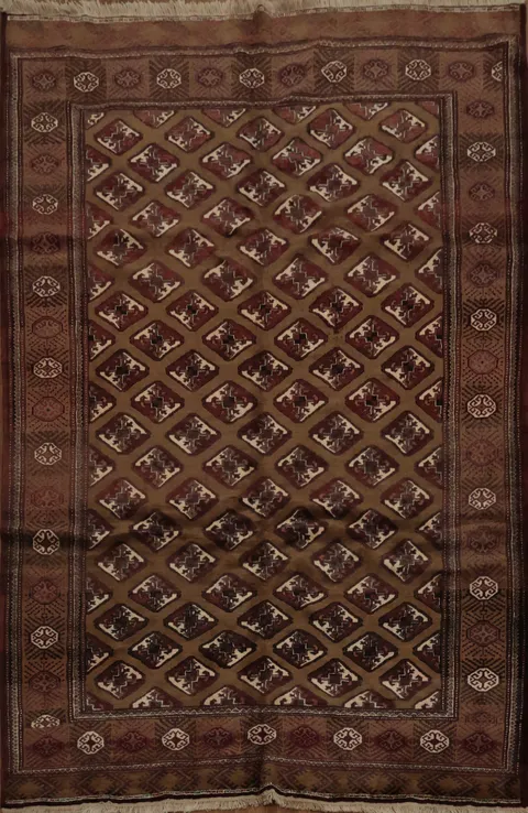 Handwoven Bokhara Area Rug in Deep Red and Earthy Tones 7x11