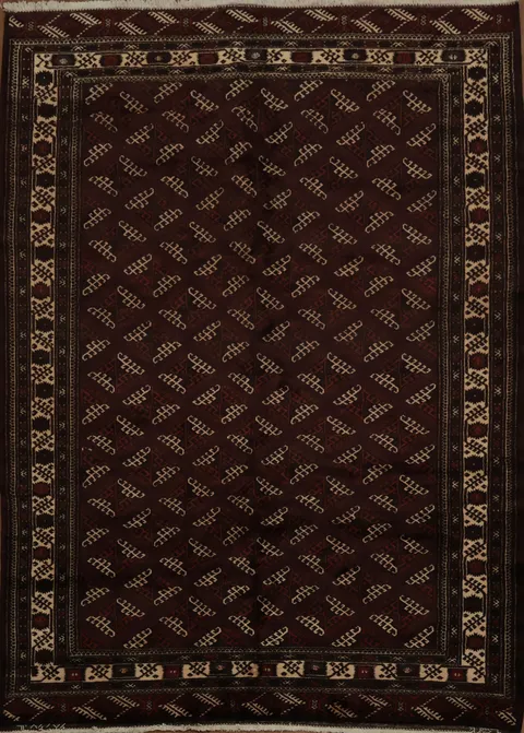 Richly Textured Dark Rug with Stylish Border Design 8x11