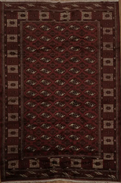 Traditional Burgundy Rug with Intricate Octagonal Patterns 8x13