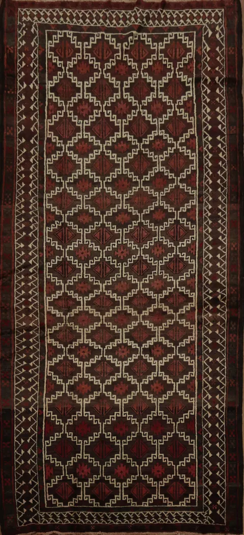Traditional Style Bokhara Turkoman Rug with Unique Lattice Design 5x10