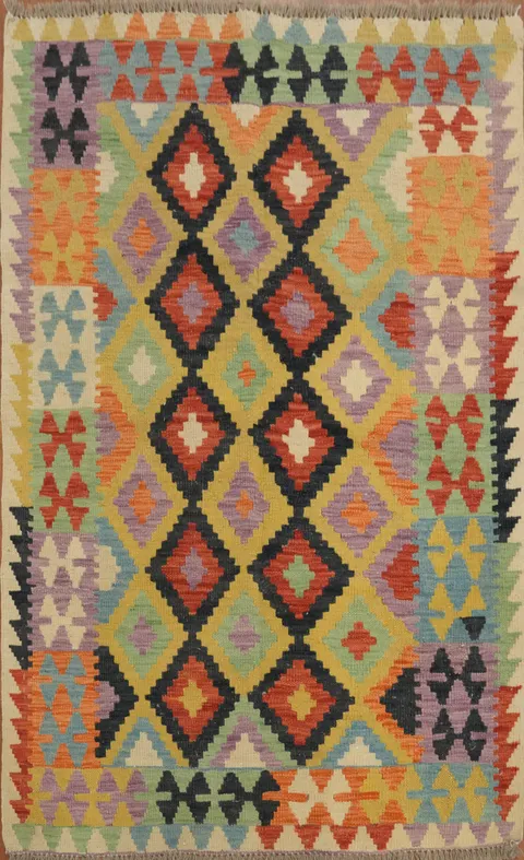 Colorful Handwoven Kilim Rug 3x5