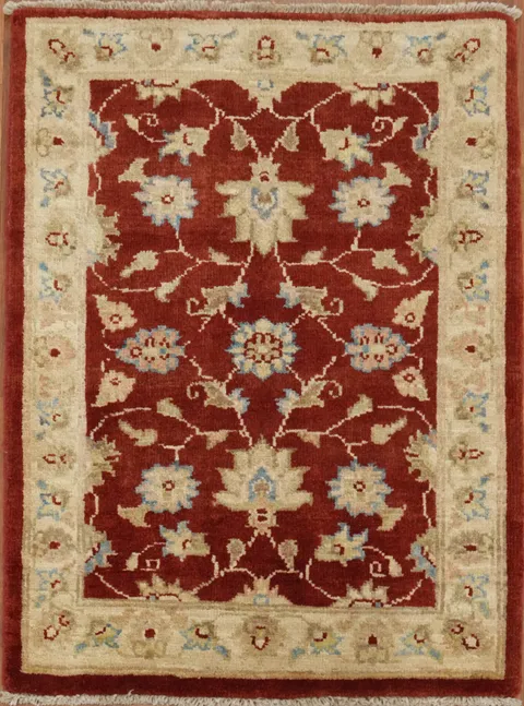 Rich Red Wool Peshawar Rug Featuring Traditional Floral Patterns 2x3