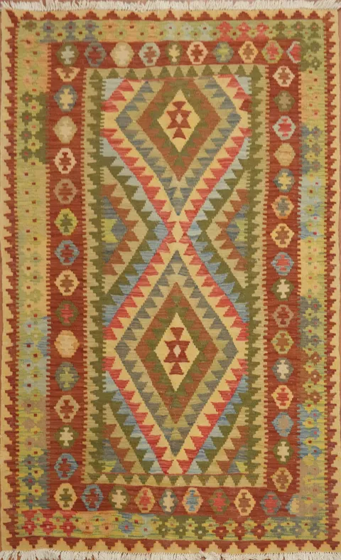 Handcrafted Tribal Design Wool Kilim Rug 4x7