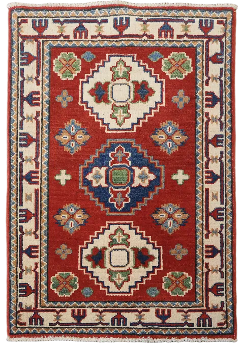 Vibrant Geometric Red Kazak Harmony Rug 2x3