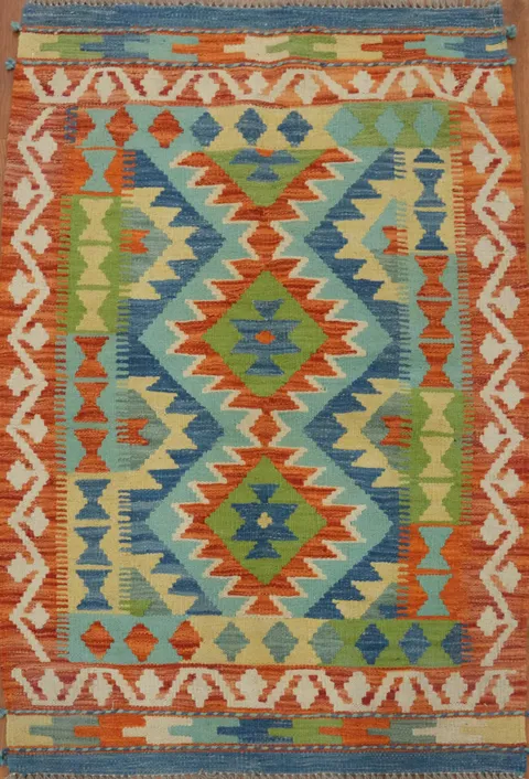 Colorful Southwestern Style Floor Kilim Rug 3X4