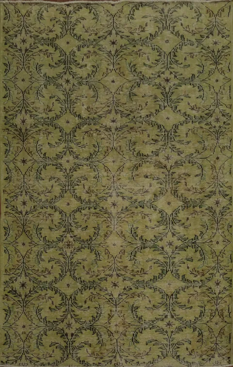 Charming Green Carpet Featuring Elegant Scroll Design 5x8