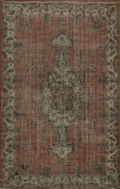 Classic Red and Cream Distressed Turkish Rug 6x9