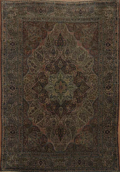 Pre-1900 Antique Vegetable Dye Kerman Ravar Persian Area Rug 9x13