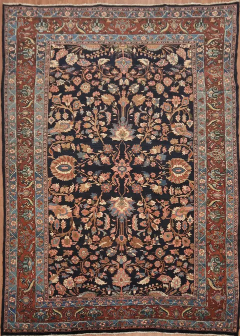 Luxurious Navy Blue and Pink Vegetable Dye Malayer Persian Rug 10'x14'