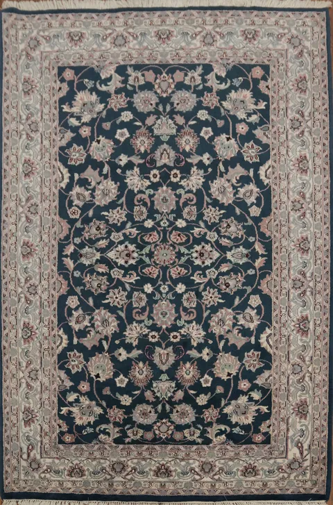 Classic Blue and Beige Kashan Oriental Area Rug 6x9