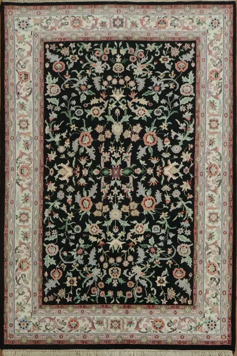 Elegant Black Floral Kashan Oriental Area Rug 6x9