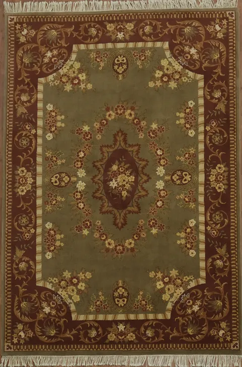Hand-Tufted Elegant Floral Medallion Aubusson Chinese Area Rug 6x9