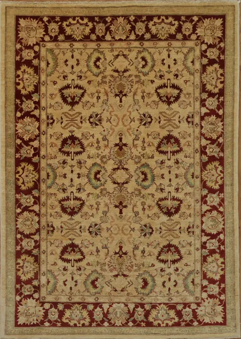 Classic Beige and Maroon Peshawar Oriental Area Rug 6x8