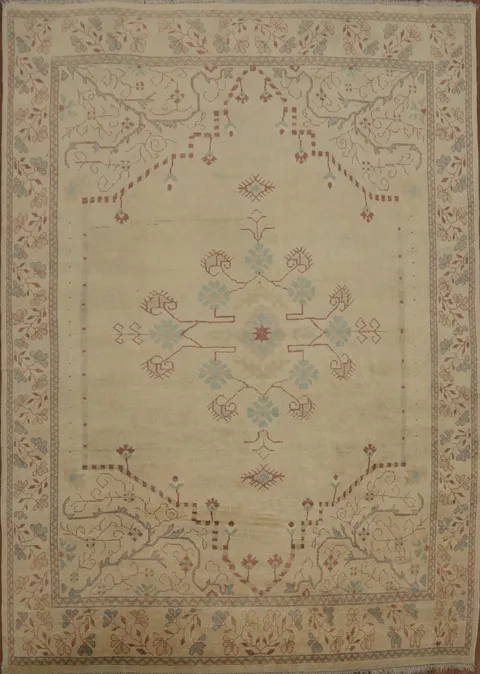 Luxury Handcrafted Beige Oushak Oriental Area Rug 9x13