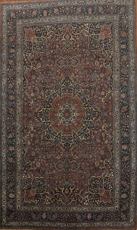 Pre-1900 Antique Vegetable Dye Mashad Persian Large Rug 14x23