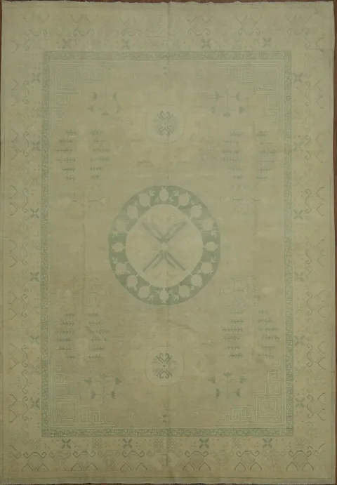 Graceful Geometric Pastel Vegetable Dye Khotan Oriental Area Rug 9x13
