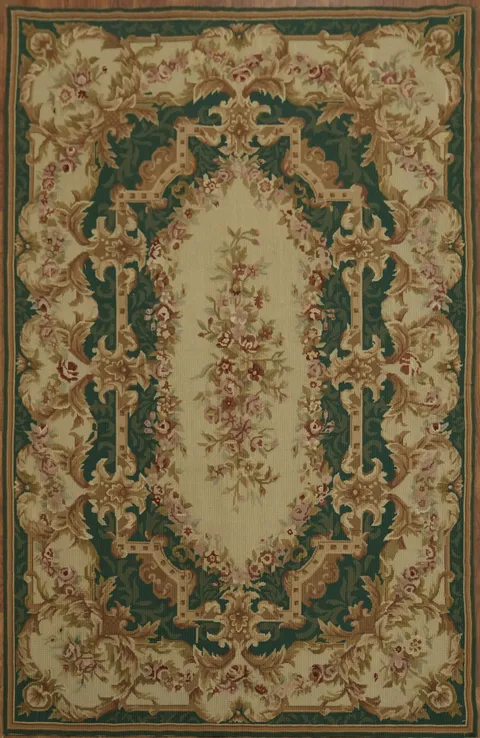 Green Floral Aubusson Tapestry Needlepoint Chinese Rug 4x6