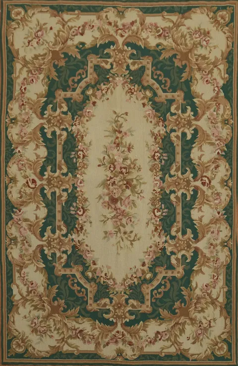 Green Floral Aubusson Tapestry Needlepoint Chinese Rug 4x6