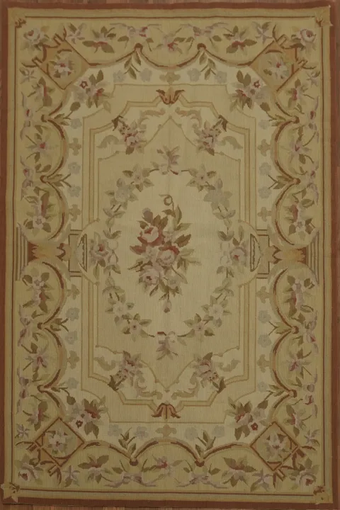 Floral Beige Aubusson Tapestries Chinese Rug 4x6