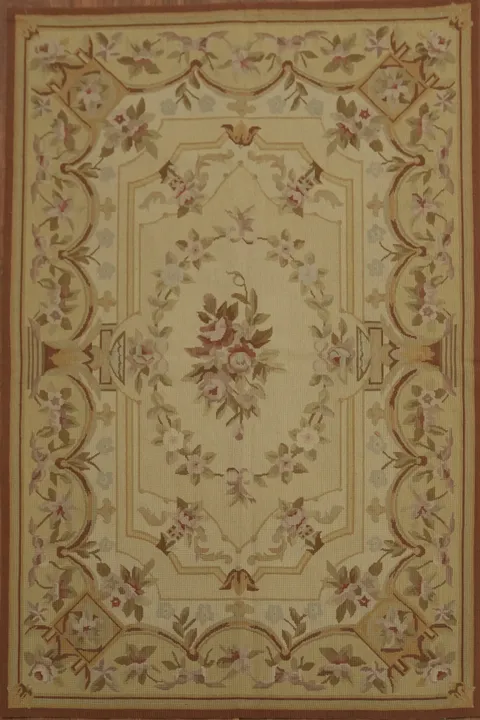 Elegant Beige Aubusson Tapestry Needlepoint Chinese Rug 4x6