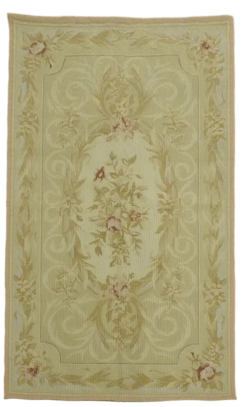 Elegant Floral Swirls Aubusson Tapestries Chinese Rug 3x5