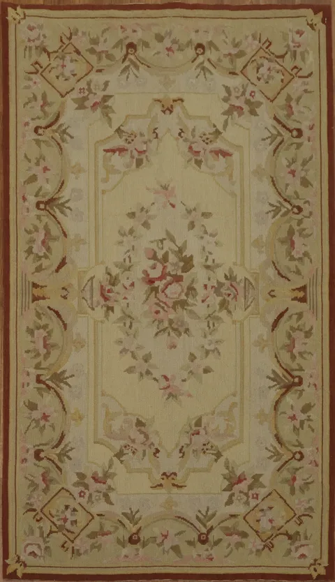 Floral Beige Aubusson Tapestries Chinese Rug 3x4