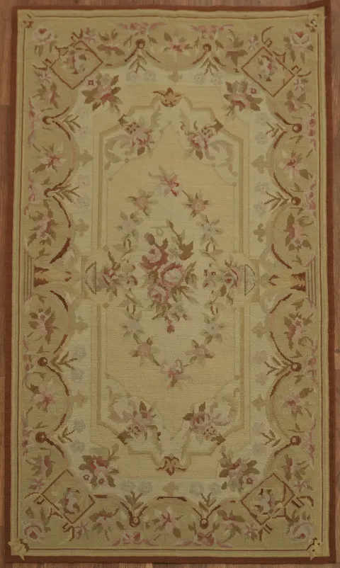 Beige and Rust Floral Aubusson Tapestries Chinese Rug 3x4