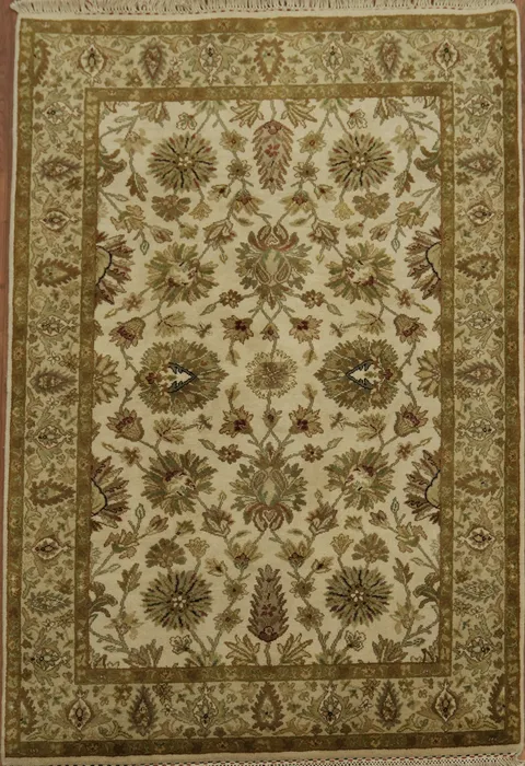 Elegant Beige and Olive Agra Oriental Floral Rug 4x6