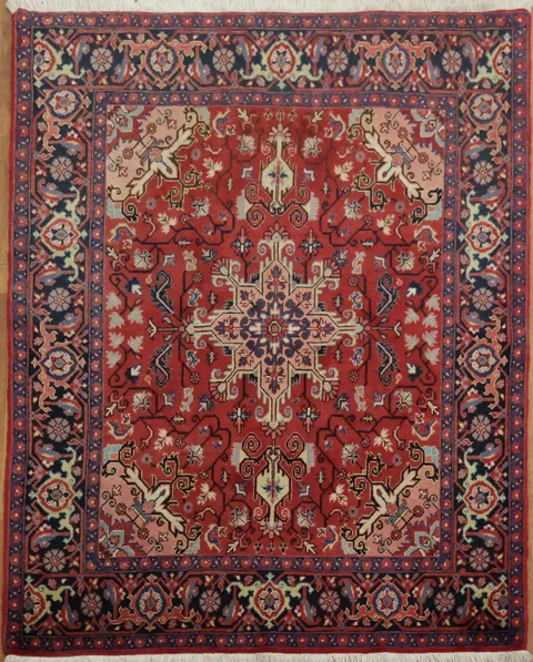 Timeless Vegetables Dye Red Heriz Persian Rug 5x6