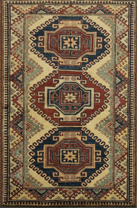 Stunning Artistry Rug: Vegetable Dye Super Kazak Oriental Rug 4x6