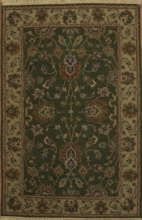 Intricately Patterned Green Sumak Oriental Rug 4x6
