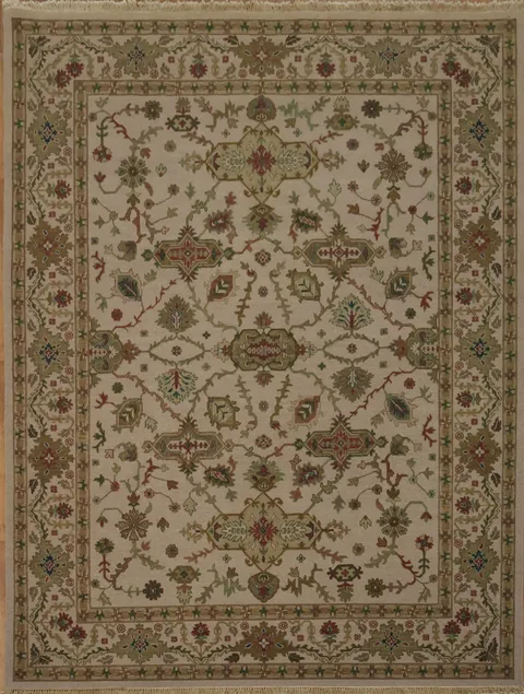 Luxurious Floral Beige Sumak Knit Rug Creating a Warm Ambiance in Any Room 9x12