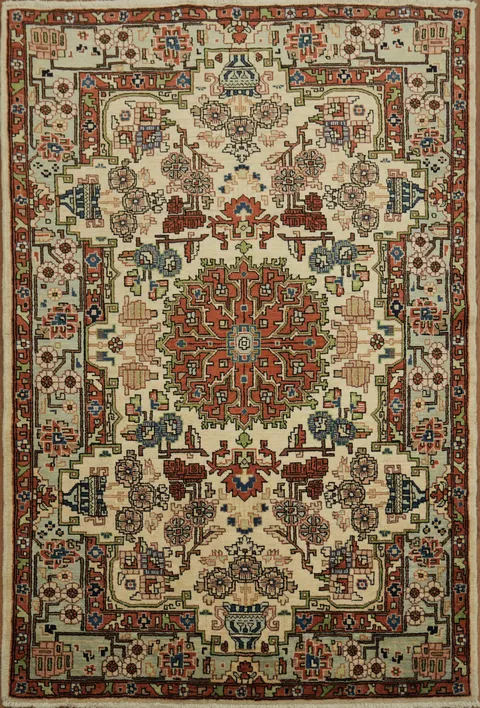 Traditional Geometric Hamedan Persian Area Rug with Warm Earthy Tones 5x7