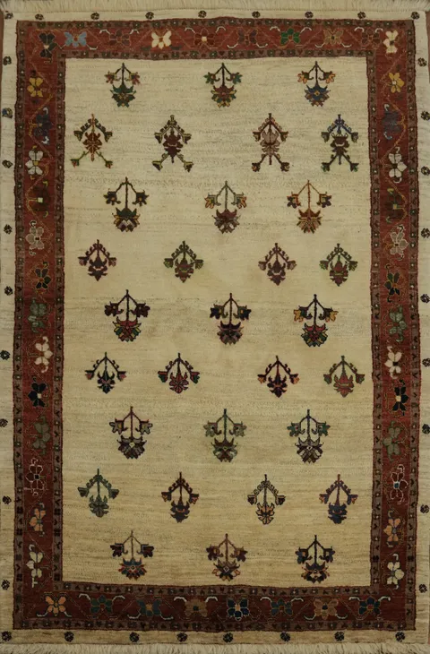 Elegant Ivory Vegetable Dye Gabbeh Persian Rug 4x6