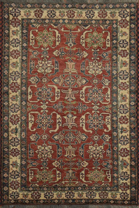 Sophisticated Traditional Vegetable Dye Super Kazak Oriental Rug 4x6