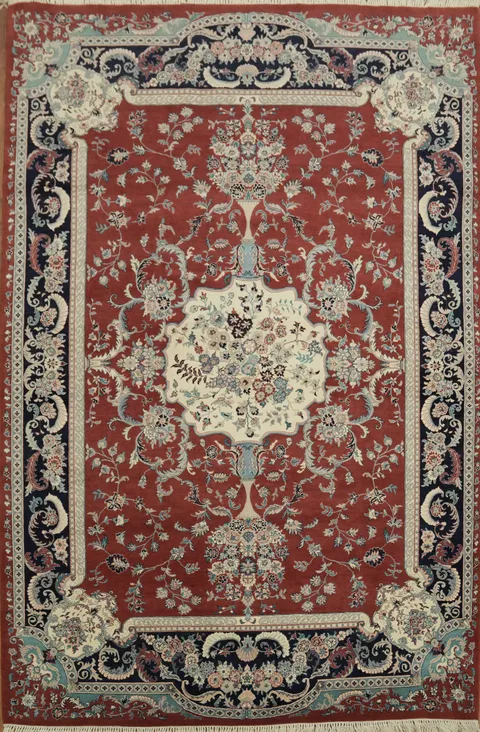 Elegant Persian Rug with Rich Floral and Medallion Designs Area Rug 6x9