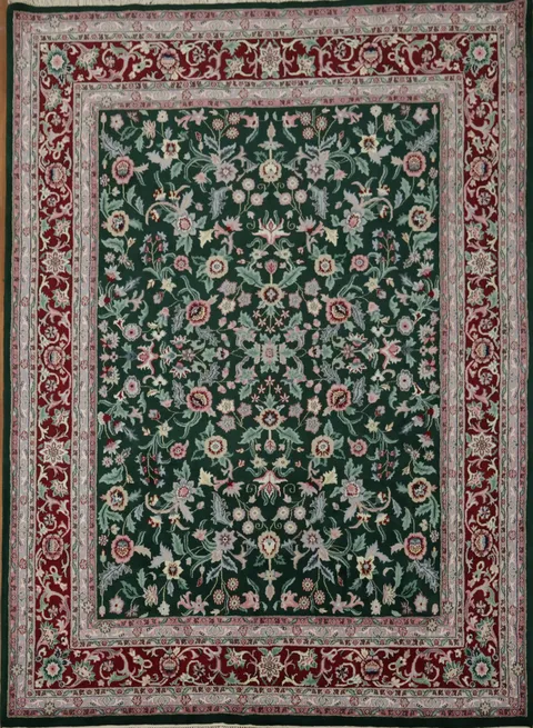 Elegant Green Floral Pattern Kashan Oriental Area Rug 9x12