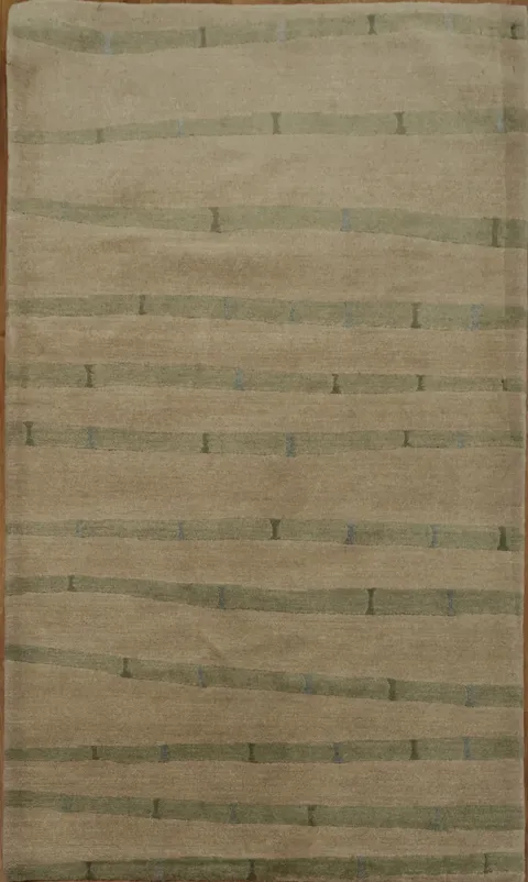Stylish Striped Beige Nepalese Oriental Rug 3x5
