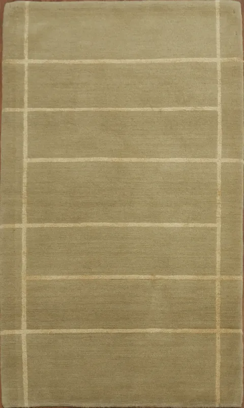 Elegant Khaki Grid Pattern Nepalese Oriental Rug 3x5