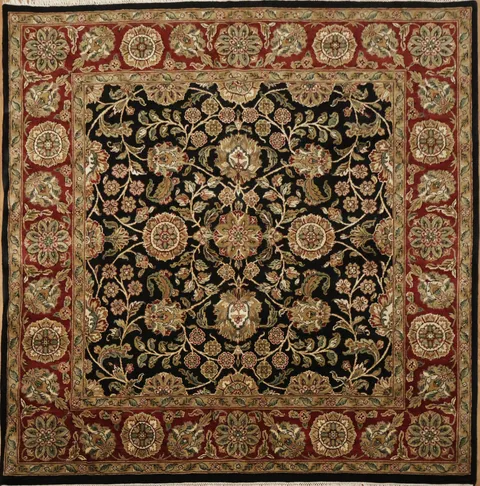 Luxurious Black and Burgundy Agra Jaipur Square Wool Rug 8x8