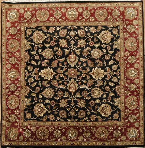 Black and Burgundy Agra Floral Patterned Square Rug 8x8