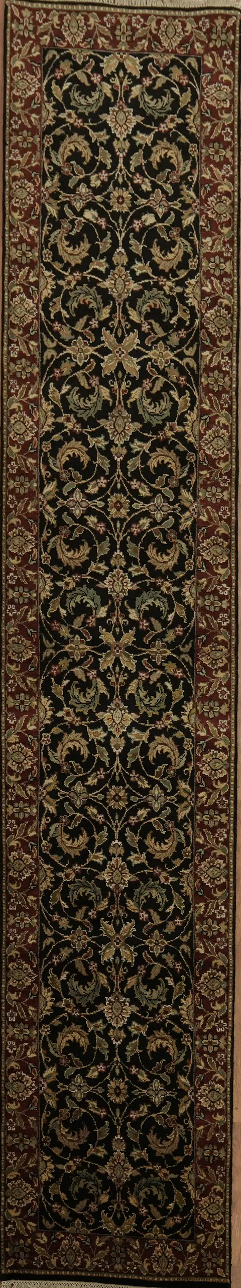 Stylish Black and Burgundy Agra Runner Rug for Elegant Home Interiors 2x13