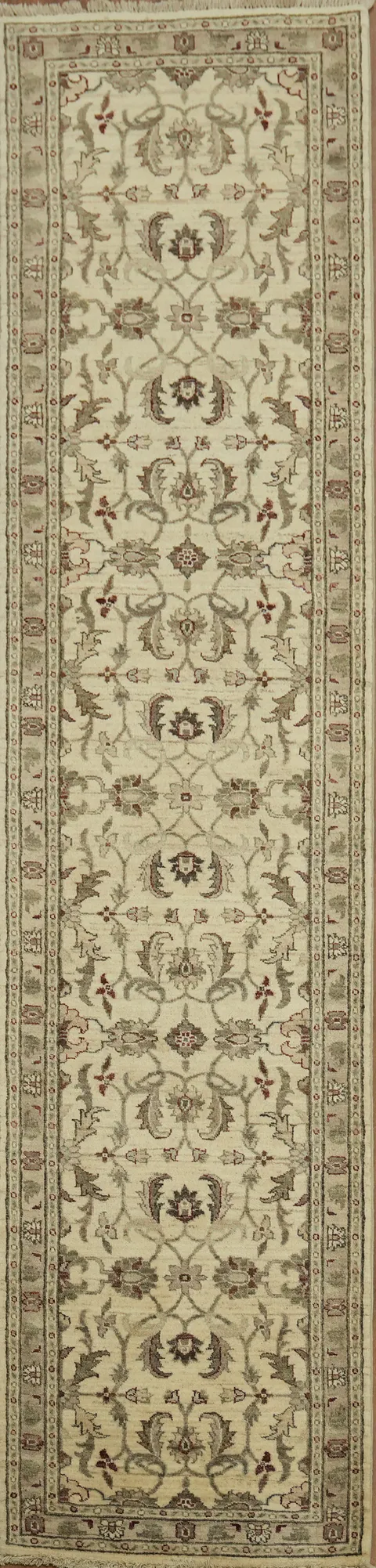 Floral Ivory and Taupe Ziegler Floral Runner Rug 3x11
