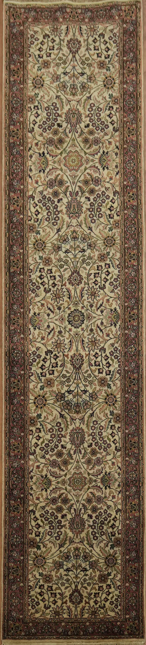 Floral Beige and Pink Runner Rug with Intricate Patterns 3x11