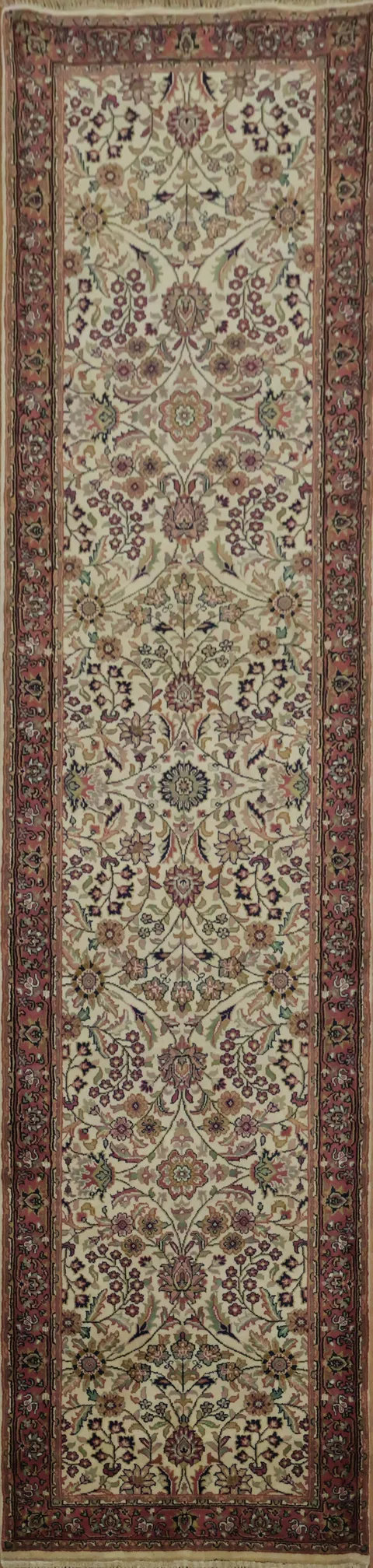 Traditional Floral Beige and Pink Kashan Runner Rug 3x11