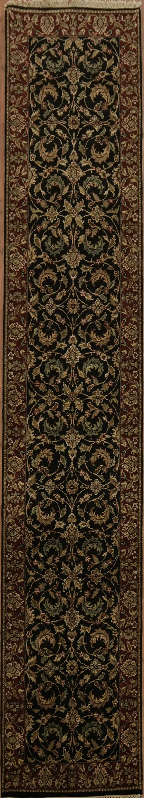 Elegant Black and Burgundy Agra Jaipur Runner Rug 2x13
