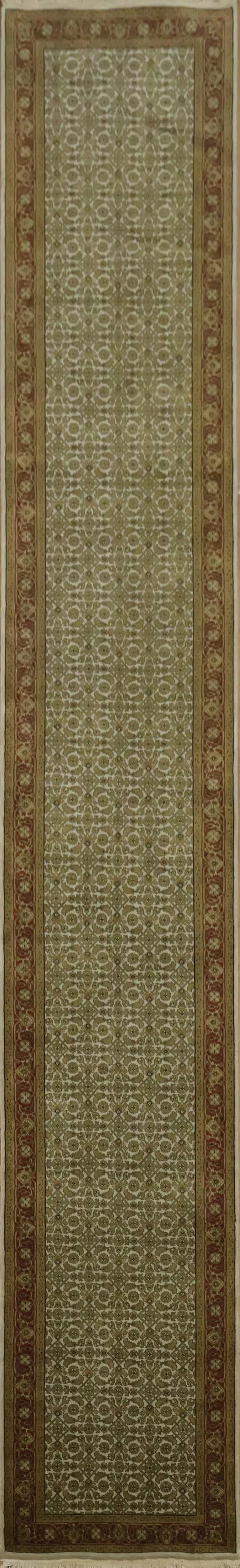 Long Runner Green and Beige Herati Tabriz Long Runner Rug 3x17